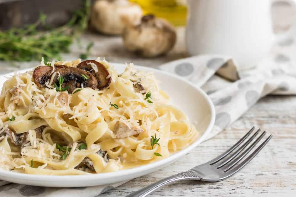 Pasta with Smoked Chicken and Mushrooms